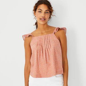 Ann Taylor Linen Blend Pintucked Ruffle Tank Top